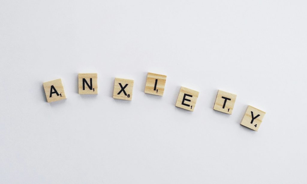 Anxiety spelled out on scrabble pieces